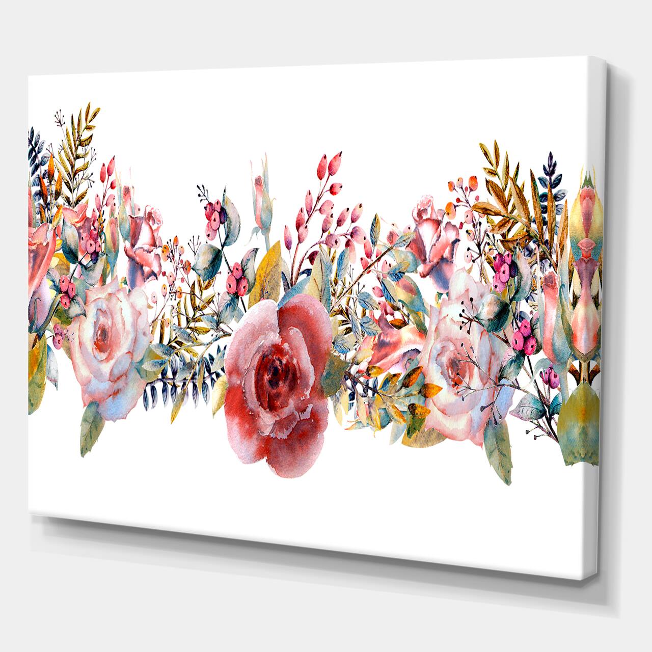 Designart - Pink Roses and Wildflower - Farmhouse Canvas Wall Art Print